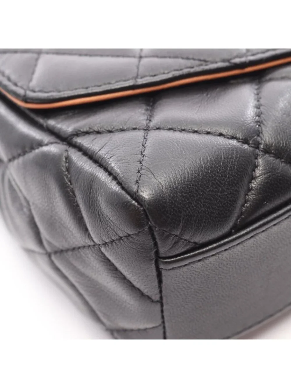 Chanel Shoulder Bag Quilted Black Lambskin Round Flap Chain